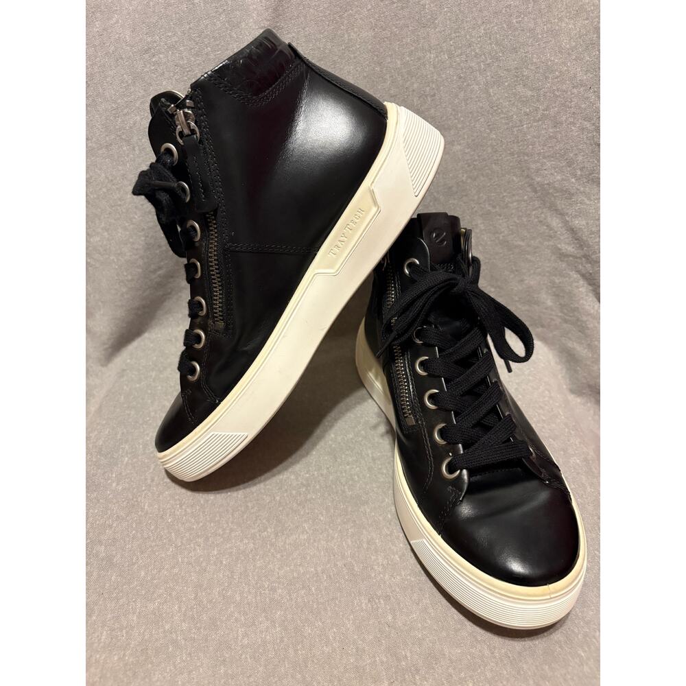 ECCO Size 39 US 8-8.5 Tray Tech High Top Leather Sneakers Side Zip Comfort Shoes